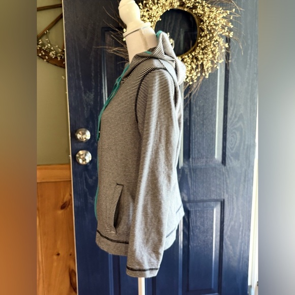 Talbots Black & White Striped Full-Zip Hoodie size Large. - Picture 3 of 11